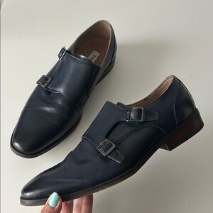 Steve Madden Elvin Navy Black Double Monk Strap Oxfords leather 8